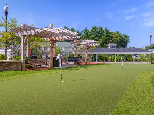 Pet friendly apartment community near Boston with an exclusive putting green