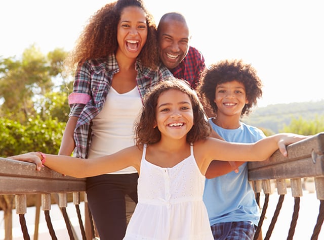 Family of four enjoying the outdoors
